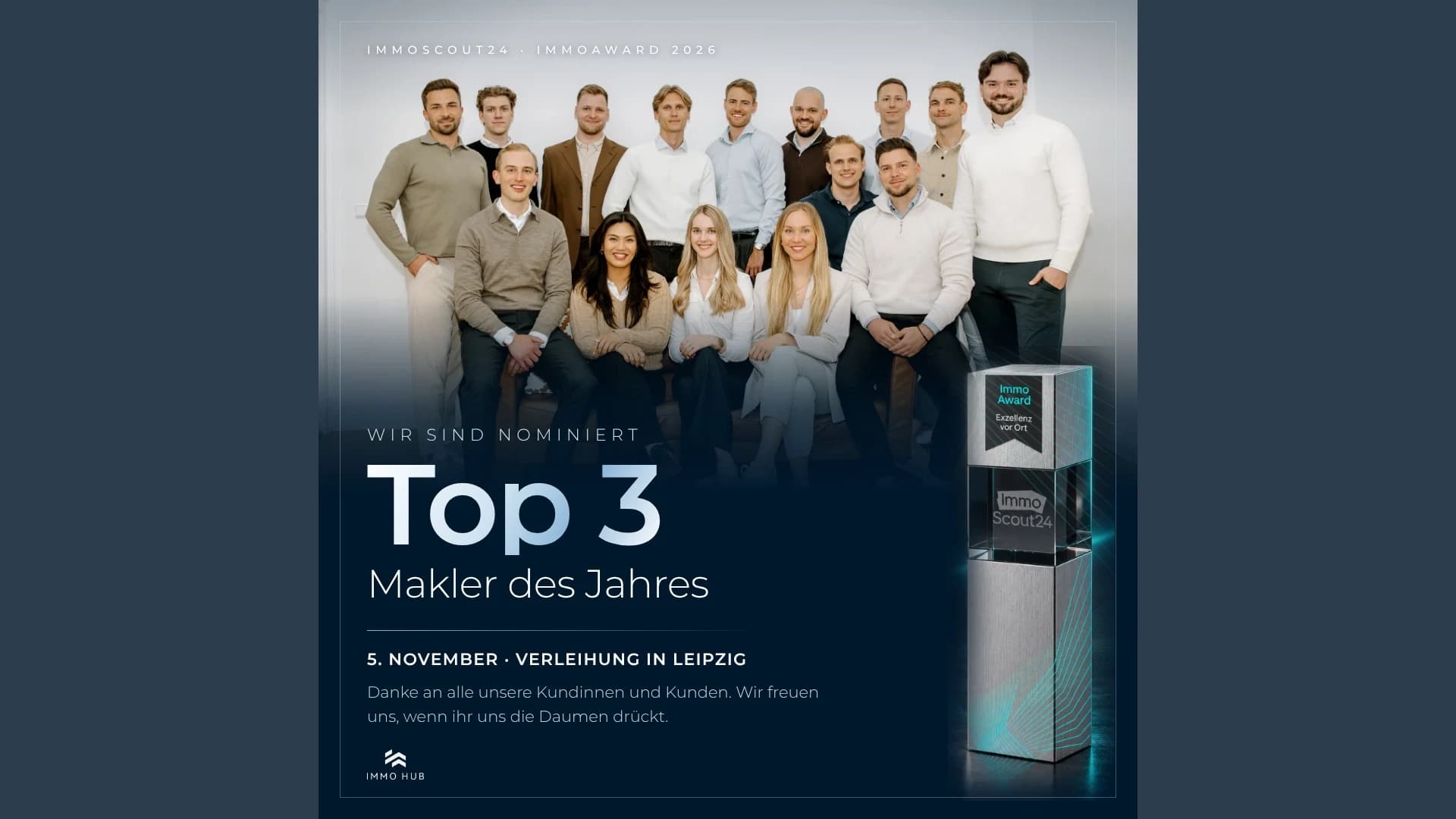 ImmoAward 2026: Immo Hub ist als „Makler des Jahres" unter den Top 3